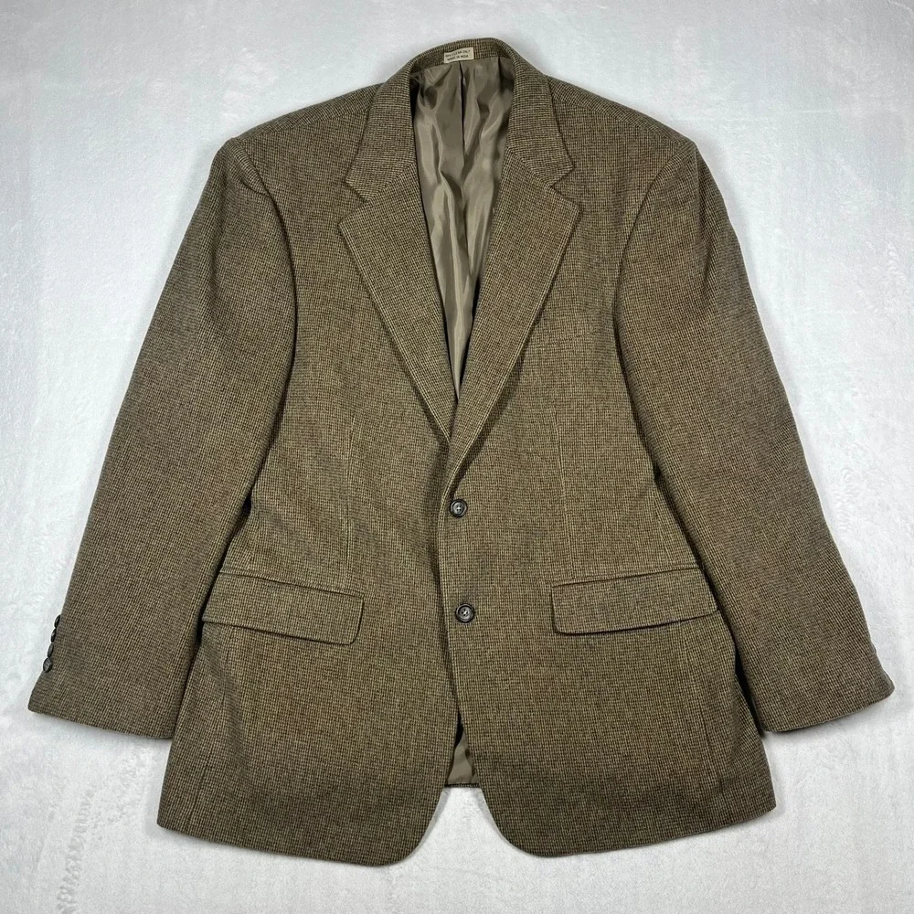Robert Stock Blazer Mens 42R Brown Wool Camel Hair Sport Coat Micro Check